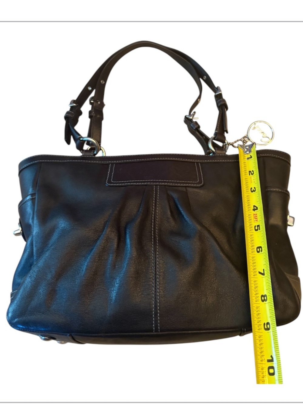 COACH F13759 Pleated Black Leather East West Gallery Handbag Tote Purse - Picture 11 of 13